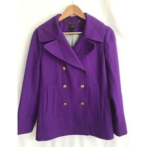 J Crew Purple Wool blend Double Breasted PeaCoat Size 2